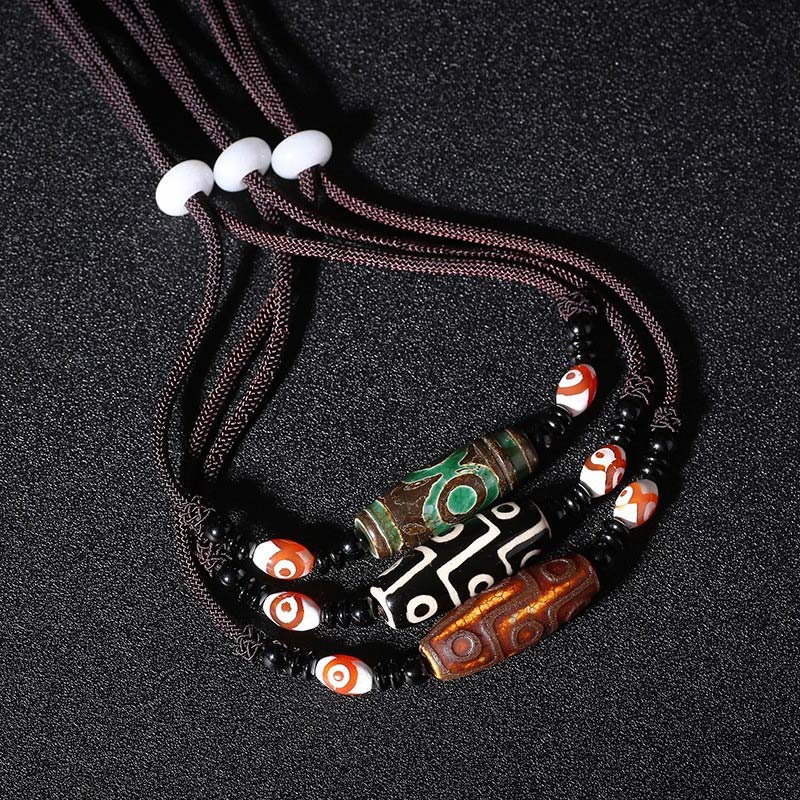 Wear FengShui Tibetan Nine-Eye Dzi Bead Protection String Necklace