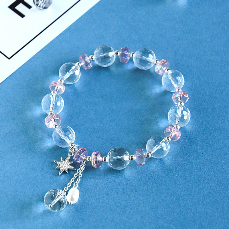 Wear FengShui White Crystal Pink Crystal Protection Star Charm Bracelet
