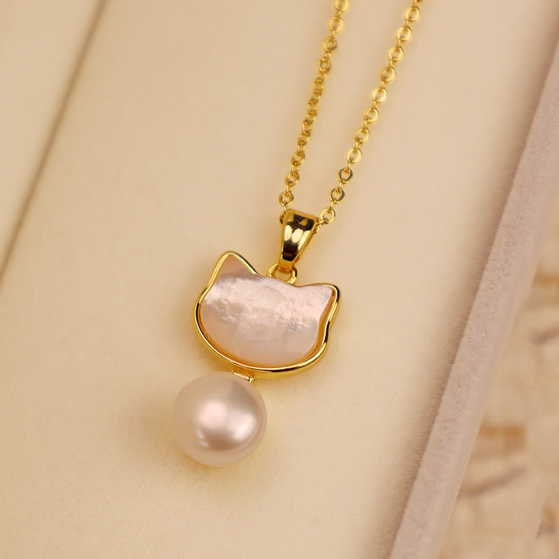 Wear FengShui Natural Pearl Copper Cat Healing Necklace Pendant Earrings