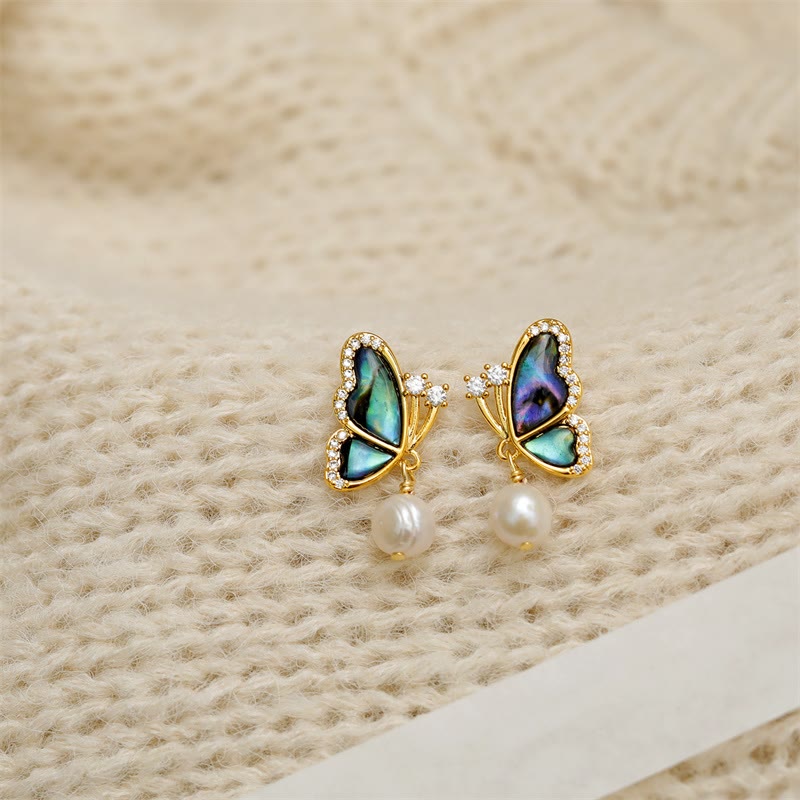 Wear FengShui 18K Gold Plated Copper Pearl Butterfly Love Stud Earrings