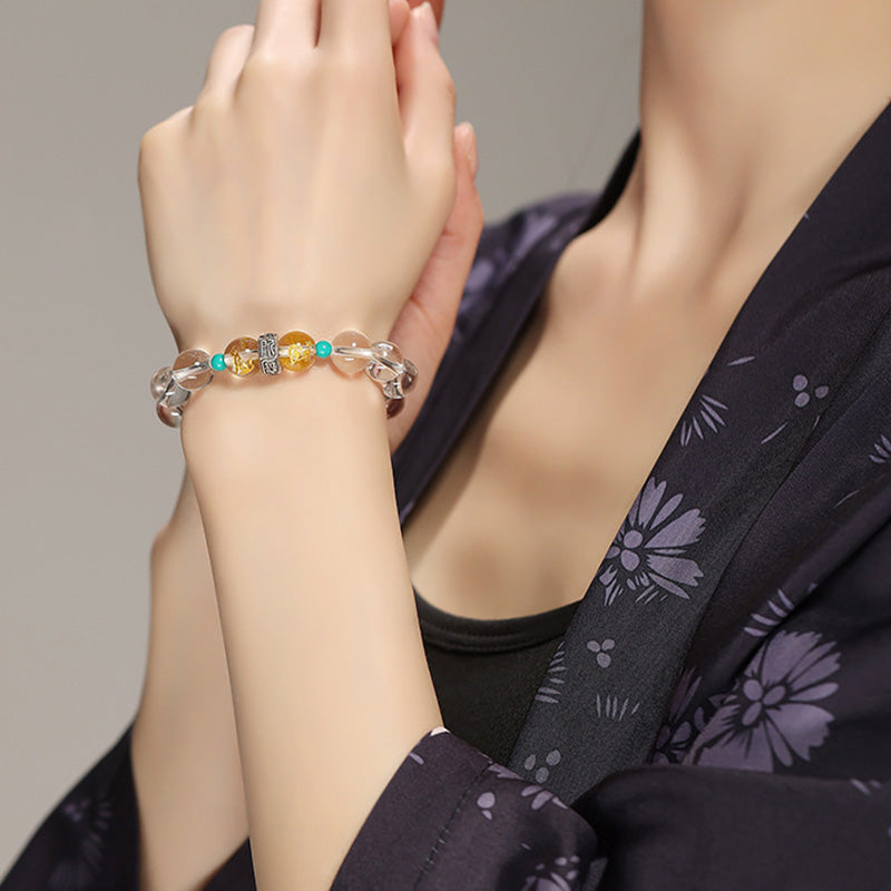 Wear FengShui 925 Sterling Silver Chinese Zodiac Natal Buddha Auspicious Groups White Crystal Hetian Jade Healing Bracelet