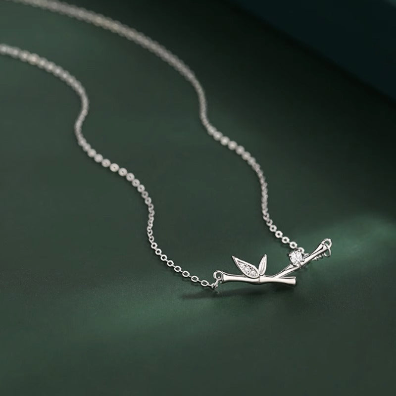 Wear FengShui Bamboo Leaf Design Copper Zircon Wealth Necklace Pendant