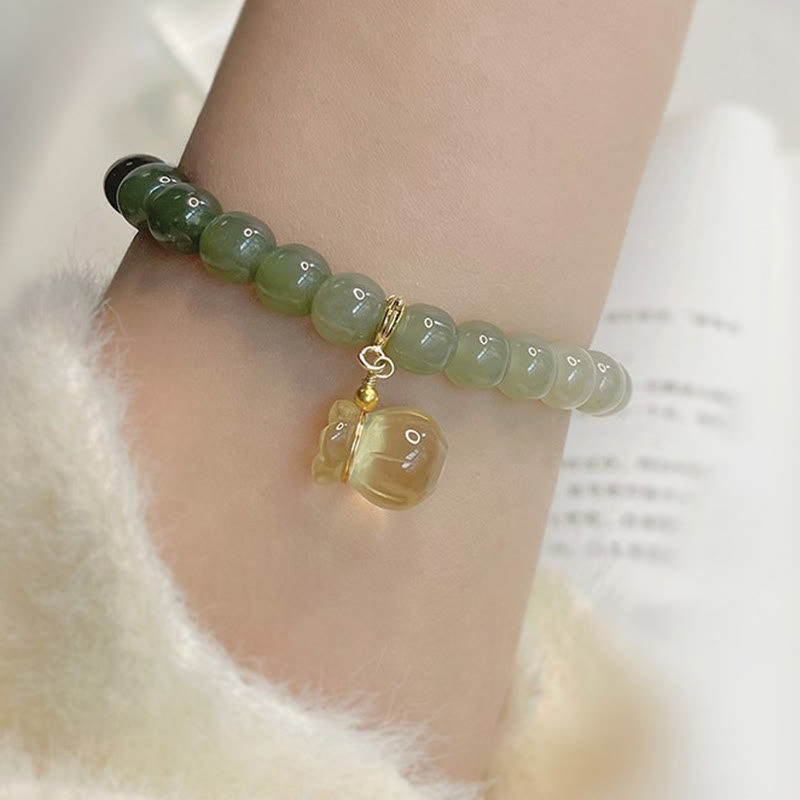Wear FengShui Natural Hetian Jade Money Bag Charm Bead Prosperity Bracelet
