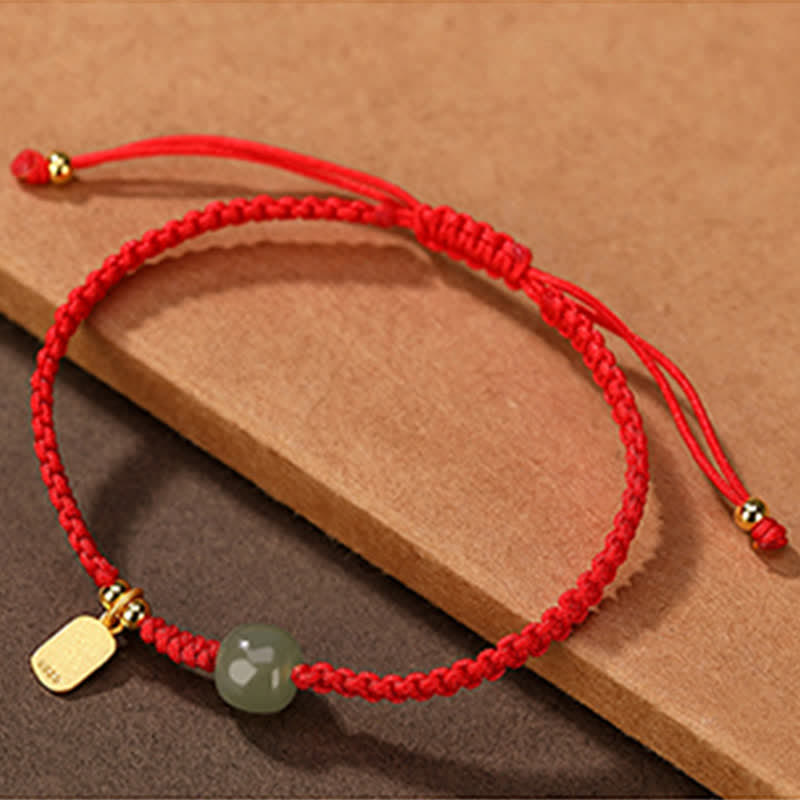 Wear FengShui 925 Sterling Silver Hetian Jade Blessing Wealth Red String Bracelet