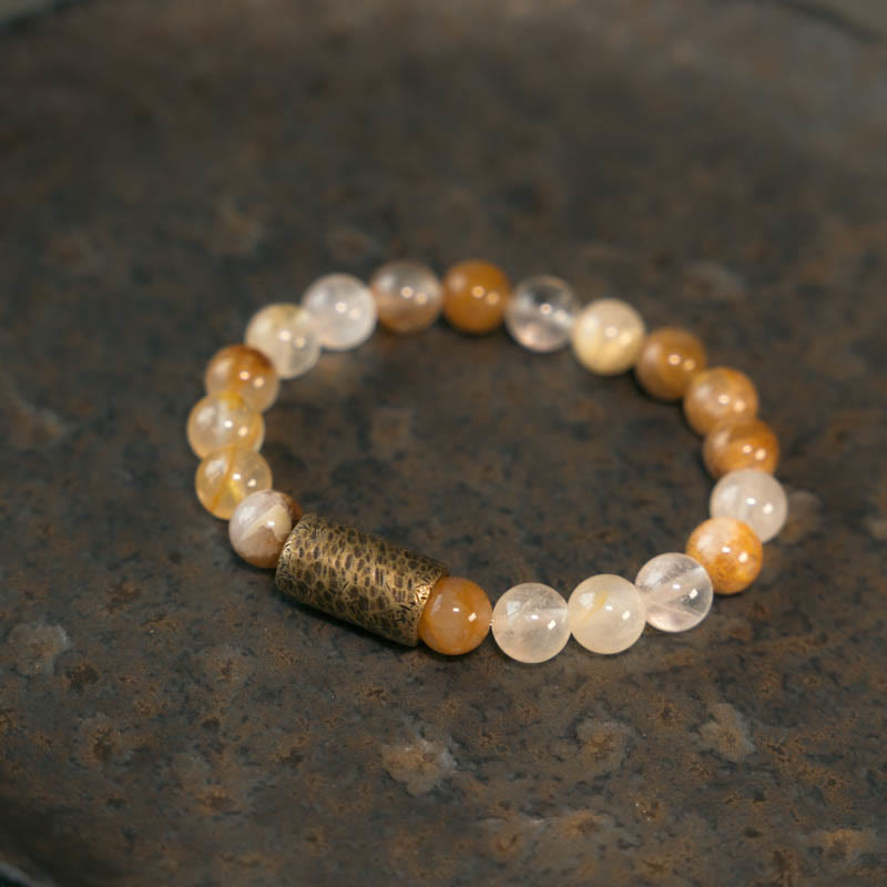 Wear FengShui White Crystal Red Hematoid Quartz Gold Rutilated Quartz Purple Phantom Protection Bracelet