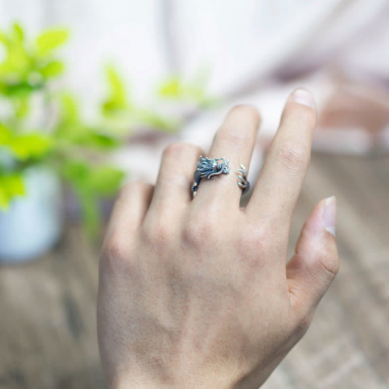 Wear FengShui 925 Sterling Silver Dragon Luck Protection Ring