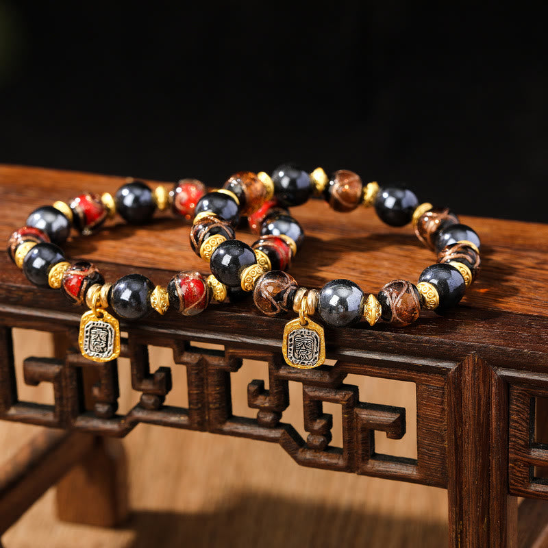 Wear FengShui Tibetan Zakiram Goddess of Wealth Liuli Glass Incense Ash Porcelain Bead Luck Bracelet