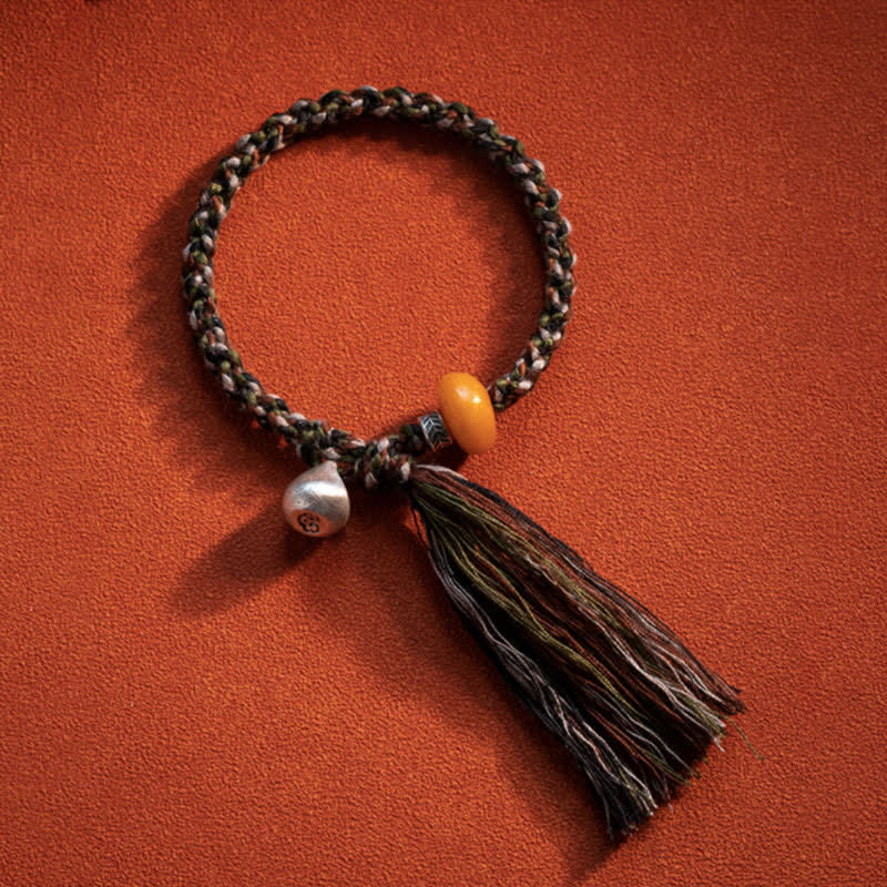 Wear FengShui 990 Sterling Silver Tibetan Handmade Amber Steelyard Weight Wish Protection Bracelet