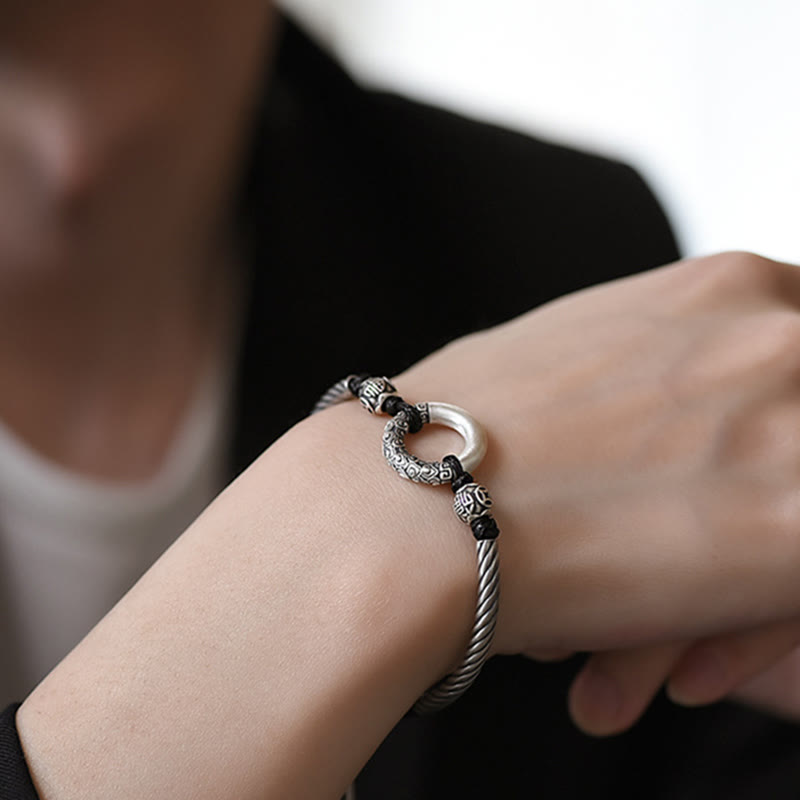 Wear FengShui 999 Sterling Silver Fu Character Peace Buckle Copper Coin Auspicious Clouds Fortune Bracelet