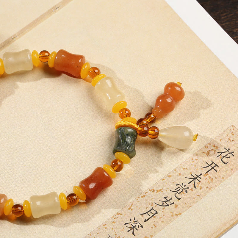 Wear FengShui Natural Golden Silk Jade Gourd Wealth Charm Bracelet