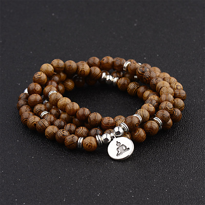 Wear FengShui Tibetan Lightning Strike Wood Bracelet Lotus Buddha Mala