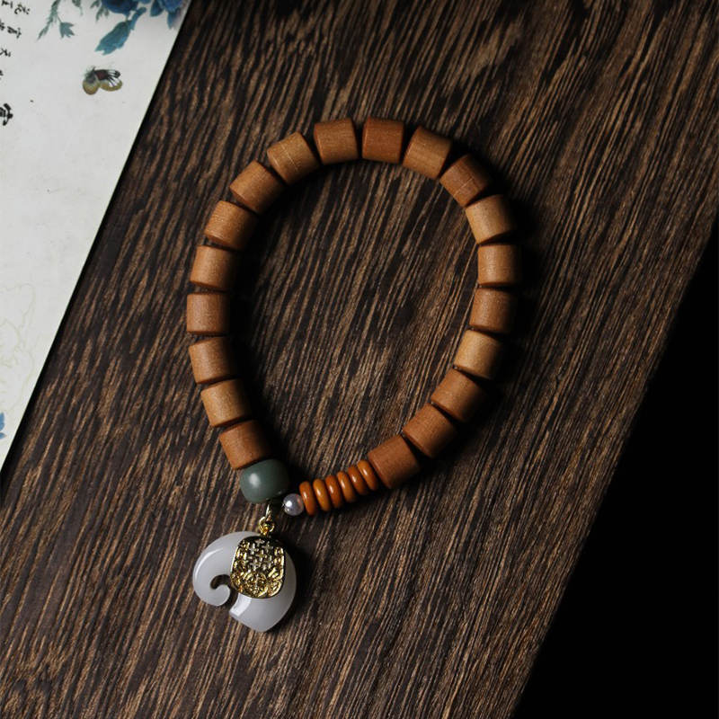 Wear FengShui Sandalwood Jade Elephant Protection Bracelet
