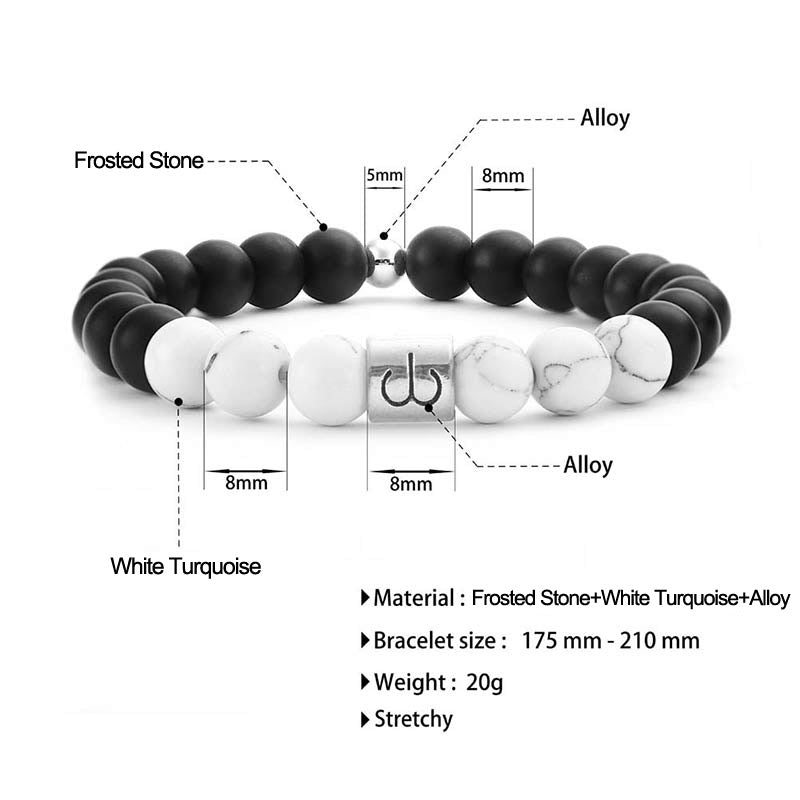 Wear FengShui 12 Constellations of the Zodiac Natural Frosted Stone White Turquoise Bead Fortune Bracelet