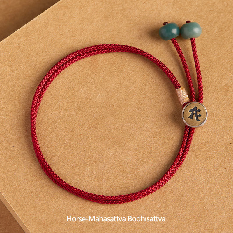 Wear FengShui 925 Sterling Silver Handmade Chinese Zodiac Natal Buddha Cyan Bodhi Seed Protection Braided Red String Bracelet