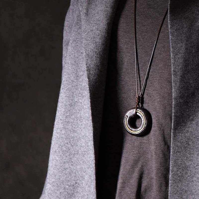 Wear FengShui Zen Circle Ebony Wood Peace Calm Necklace Pendant