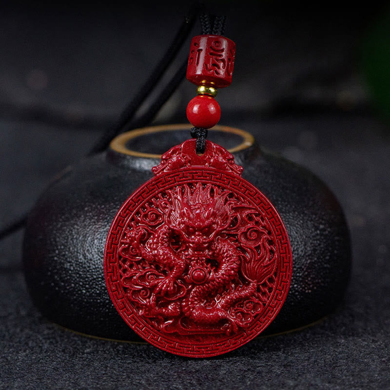 Wear FengShui Year of the Dragon Natural Cinnabar Dragon Protection Necklace Pendant