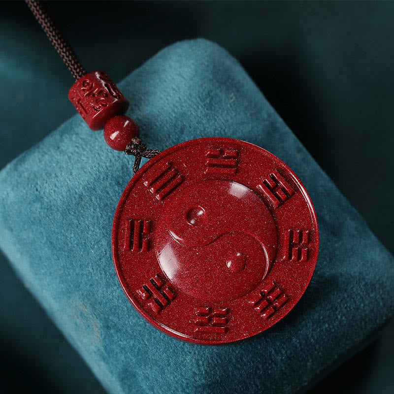 Wear FengShui Cinnabar Yin Yang Bagua Blessing Necklace Pendant