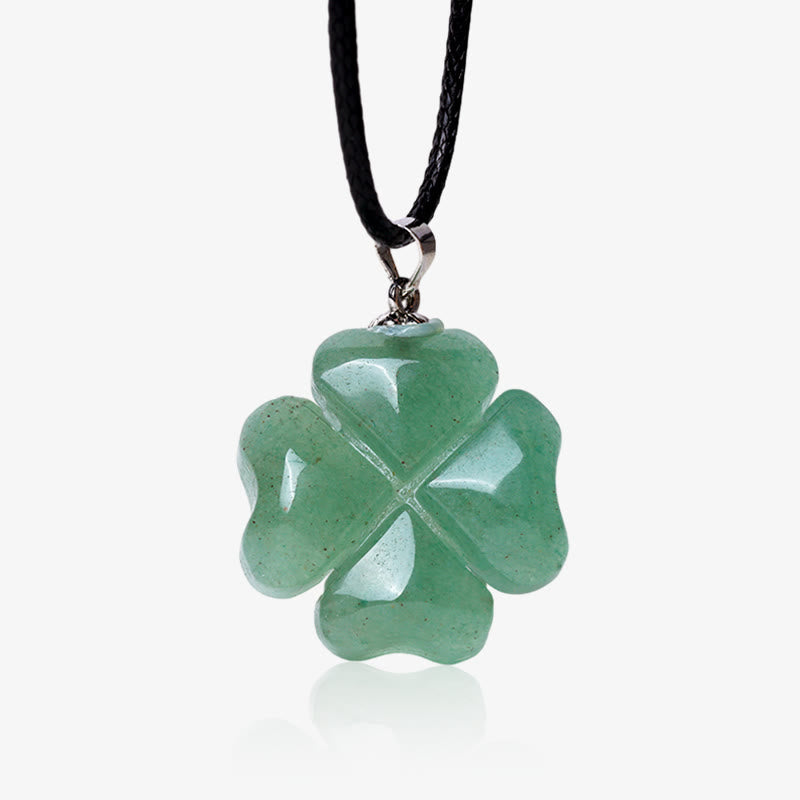 Wear FengShui 925 Sterling Silver Green Aventurine Four Leaf Clover Luck Leather Rope Necklace Pendant