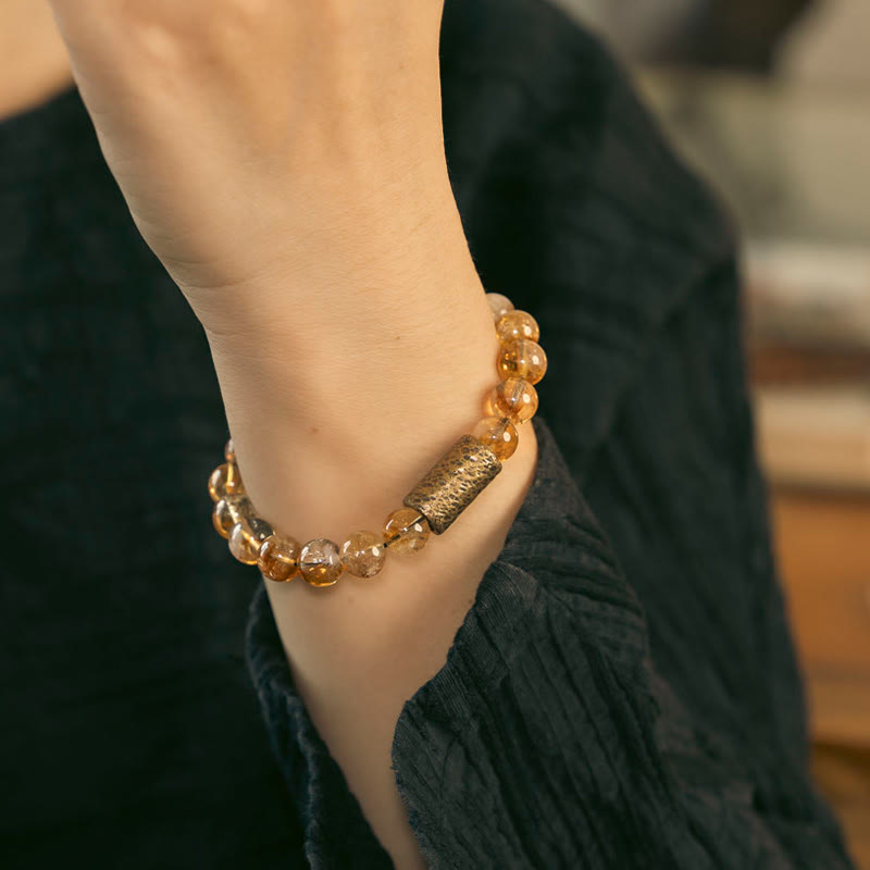 Wear FengShui Natural Citrine Crystal Brass Bead Protection Bracelet