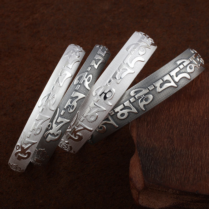 Wear FengShui Tibetan Sanskrit White Copper Meditation Prayer Bracelet Bangle