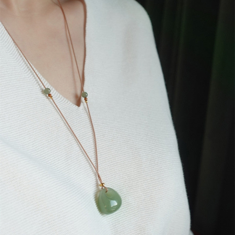 Wear FengShui Natural Jade Luck Prosperity Necklace Pendant (Random Color)