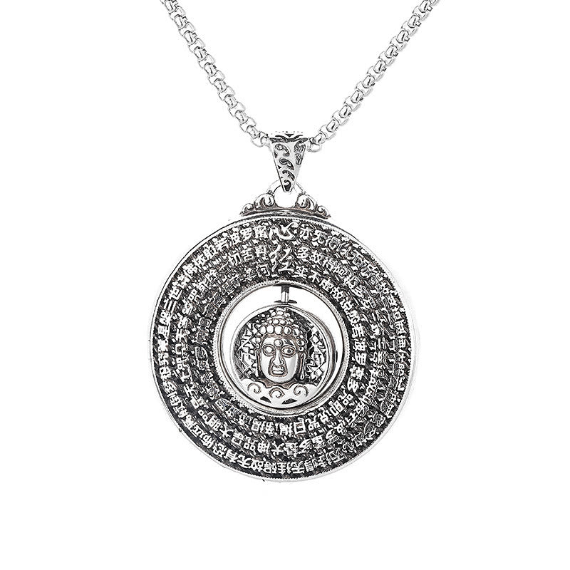 Wear FengShui Heart Sutra Buddha Carved Peace Buckle Design Serenity Rotatable Necklace Pendant