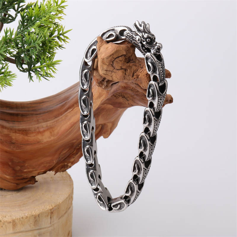 Wear FengShui Dragon Titanium Steel Luck Bracelet Bangle