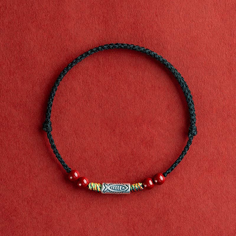 Wear FengShui 925 Sterling Silver Koi Fish Cinnabar Bead Wealth Handcrafted Braided Bracelet Anklet