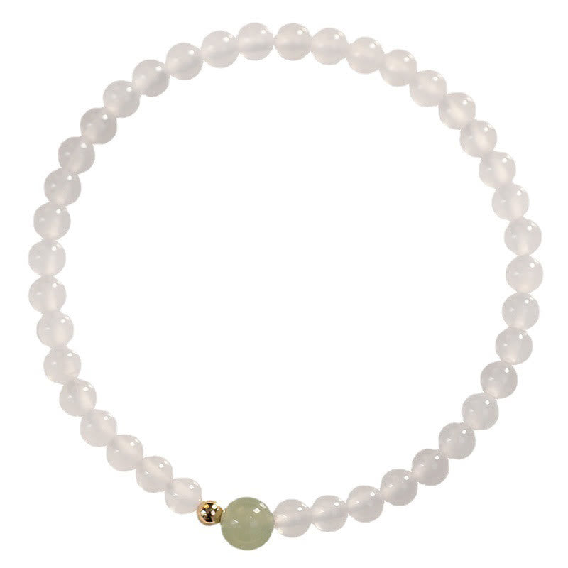 Wear FengShui Natural White Agate Jade Luck Protection Bracelet