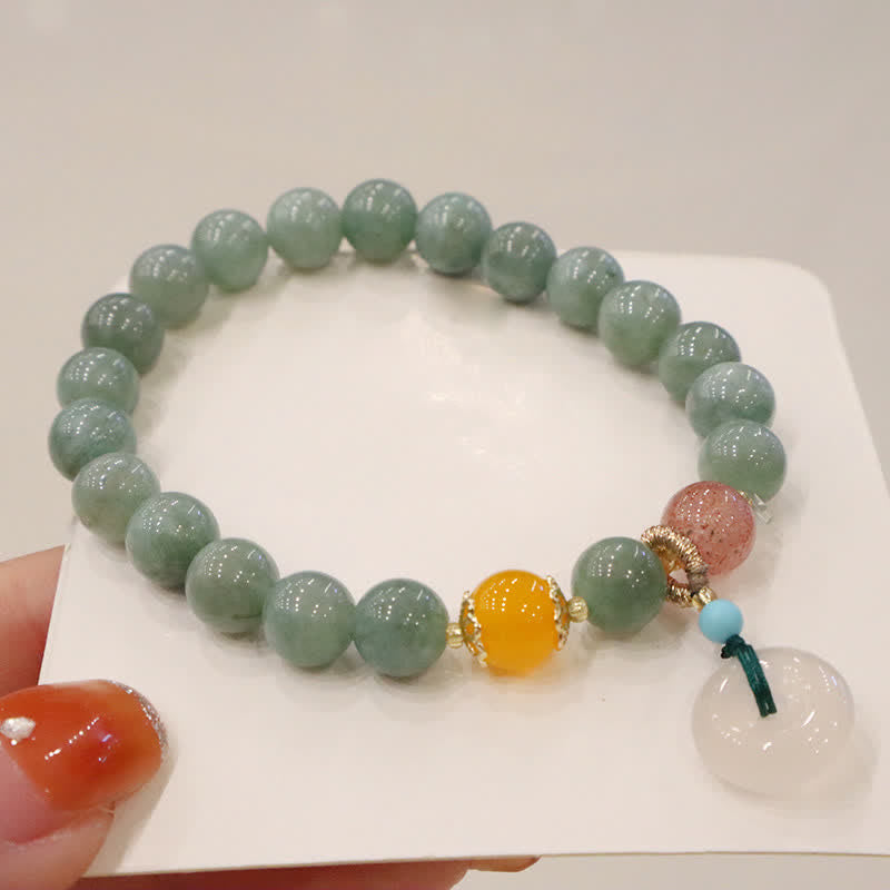 Wear FengShui Cyan Jade Lotus Pumpkin Wish Peace Buckle Amethyst Crystal Healing Bracelet