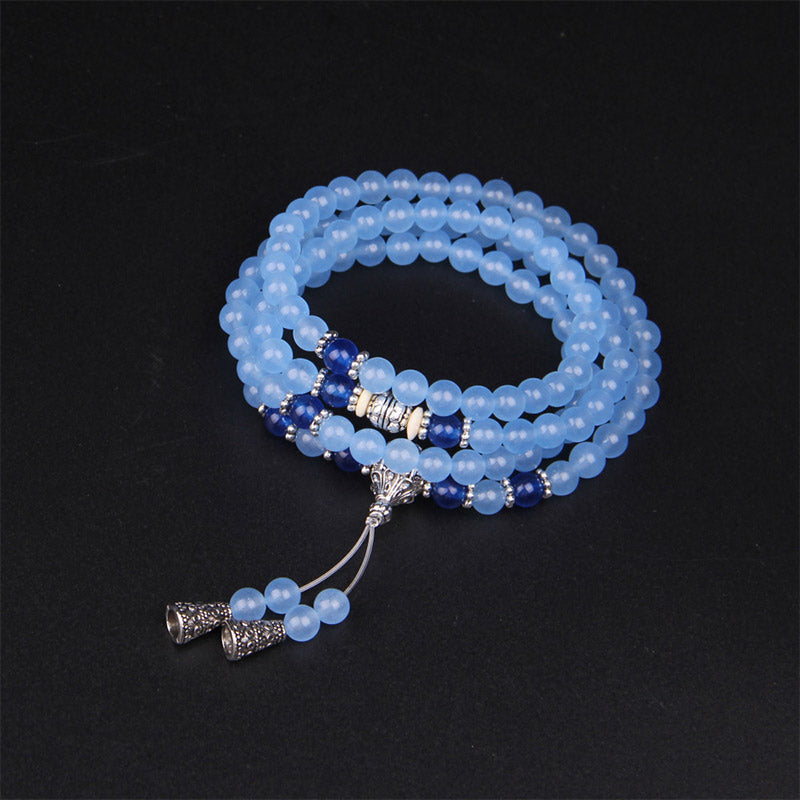 Wear FengShui 108 Beads Blue Crystal Healing Bracelet Mala