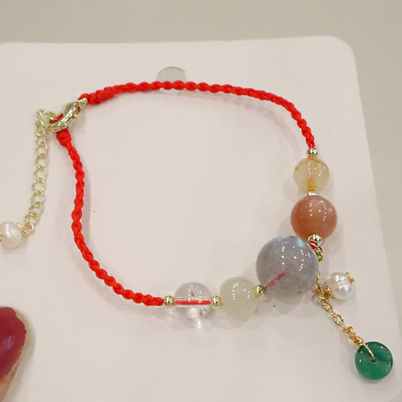 Wear FengShui Moonstone Sunstone Beads Peace Buckle Charm Healing Bracelet