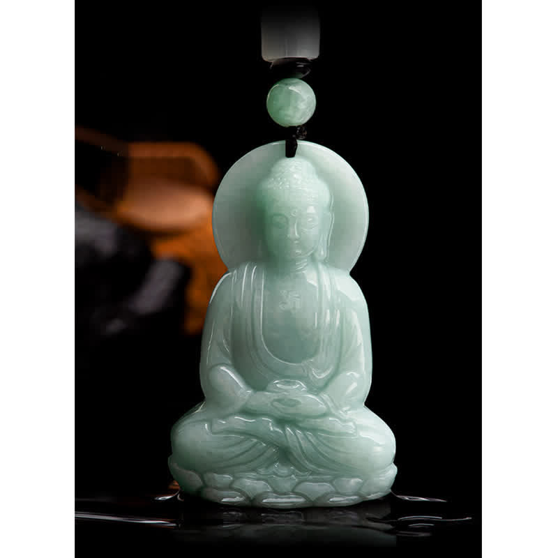Wear FengShui Amitabha Buddha Jade Amulet Compassion String Necklace