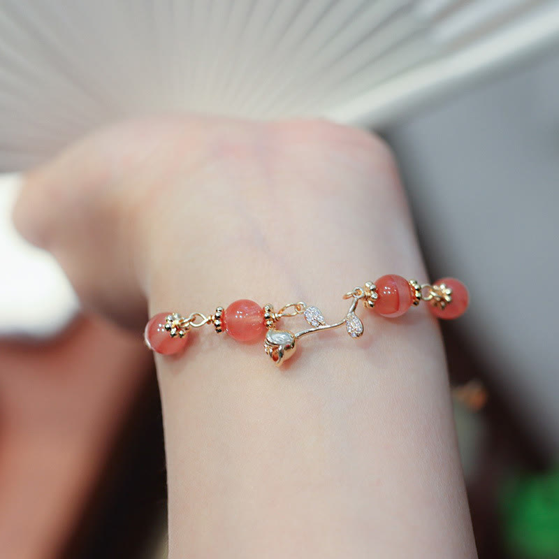 Wear FengShui Natural Red Agate Rose Confidence Calm Chain Bracelet