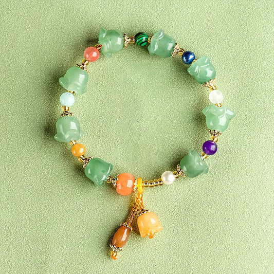 Wear FengShui Green Aventurine Magnolia Flower Luck Bracelet