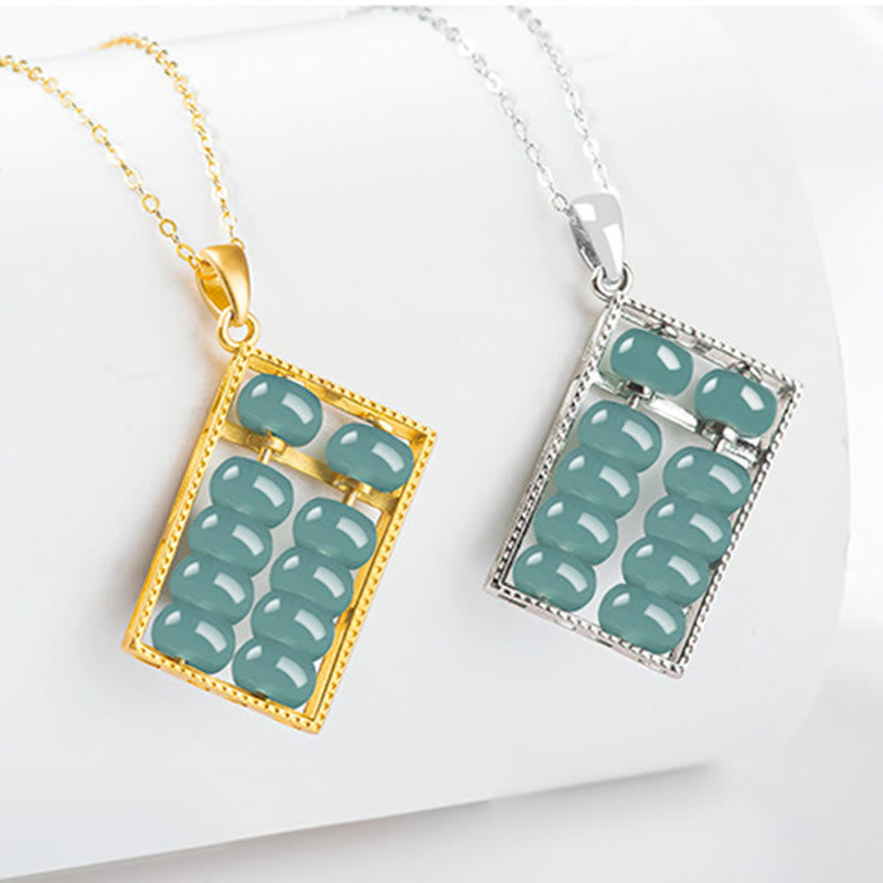 Wear FengShui Natural Jade Abacus Pattern Abundance Titanium Steel Chain Necklace Pendant
