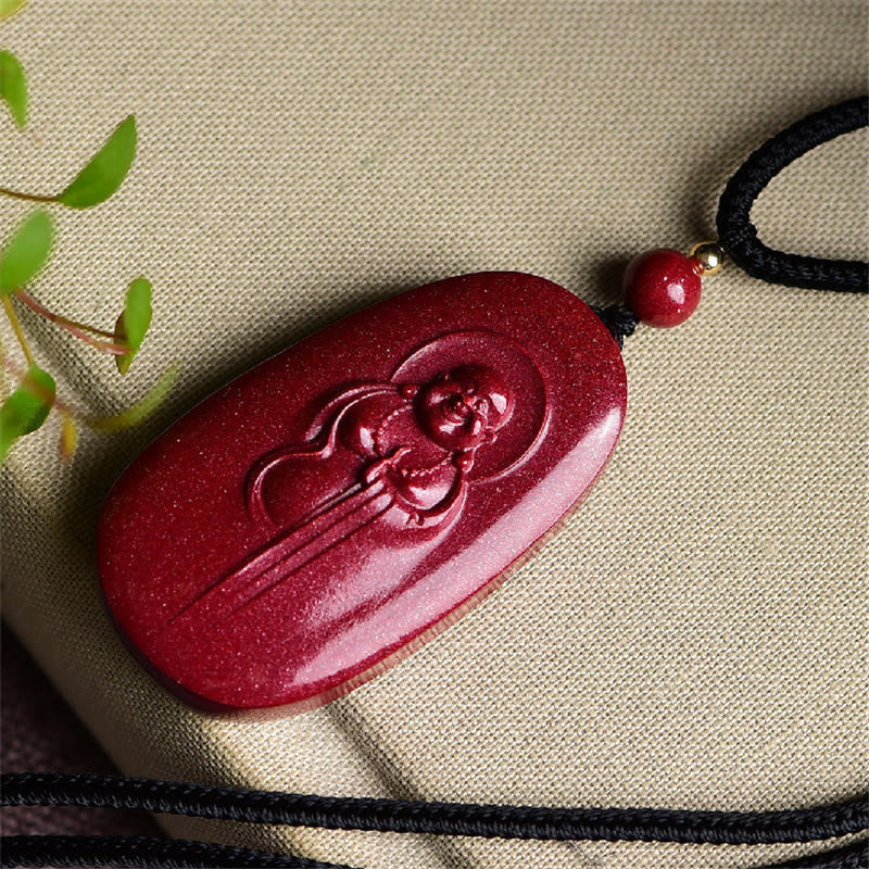 Wear FengShui Laughing Buddha Yin Yang Chinese Zodiac Gourd Natural Cinnabar Blessing Necklace Pendant