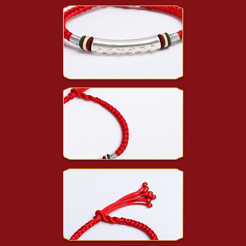 Wear FengShui 999 Sterling Silver Om Mani Padme Hum Protection Strength String Bracelet