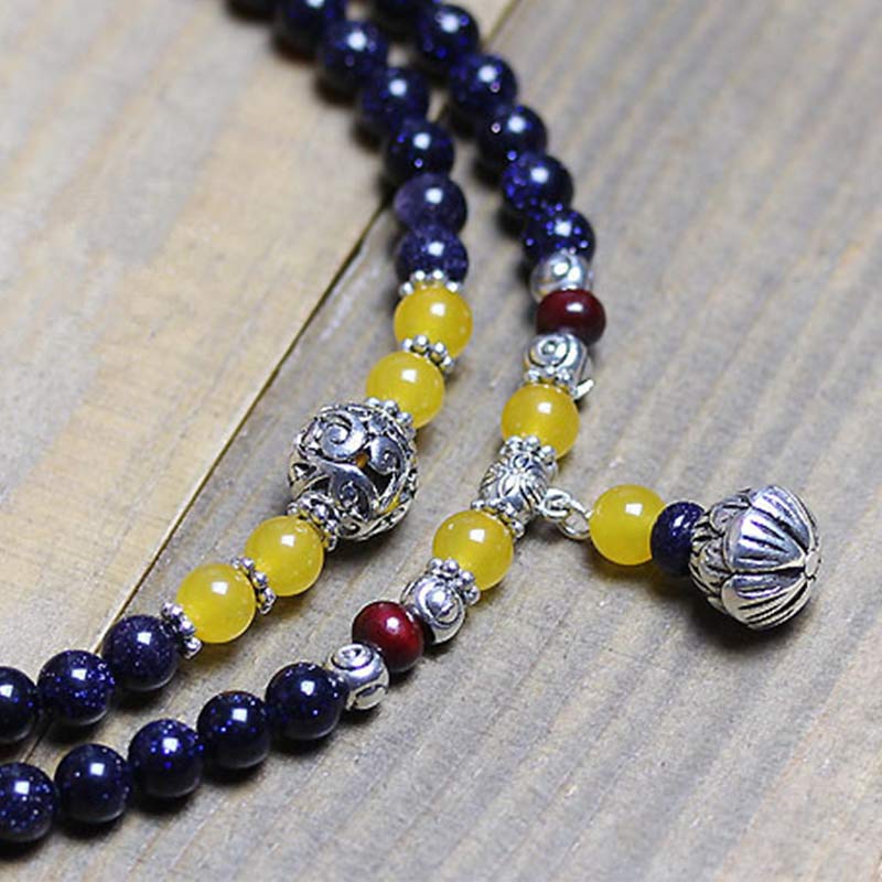 Wear FengShui Blue Sandstone Wealth Charm Bracelet Mala
