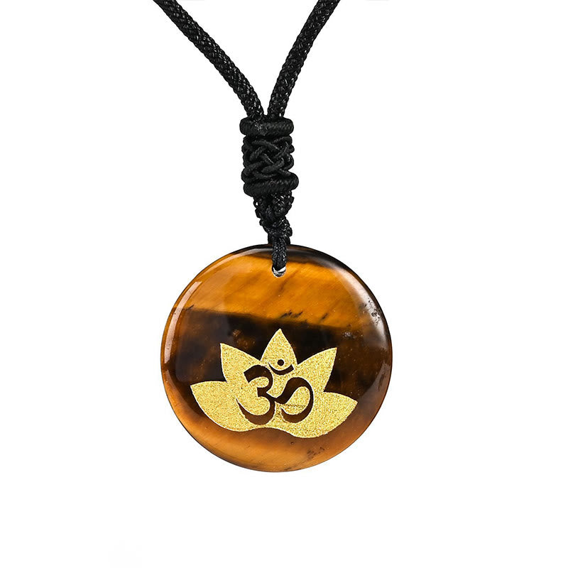 Wear FengShui OM Lotus Symbol Various Crystal Amethyst Tiger Eye Healing Necklace Pendant