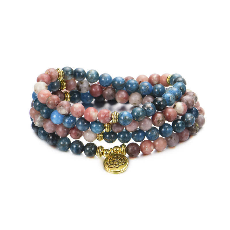 Wear FengShui Lazurite Picasso Jasper Amazonite Rhodonite Apatite Positive Lotus Prayer Bead Bracelet