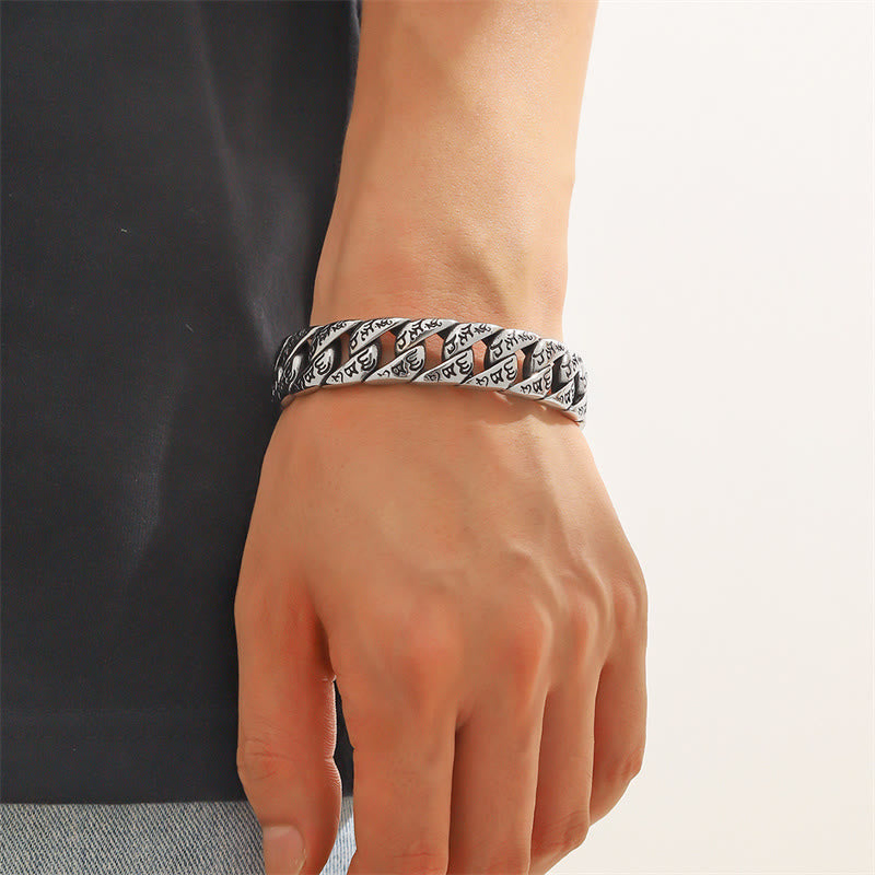 Wear FengShui Tibetan Om Mani Padme Hum Mantra Titanium Steel Peace Cuf Bangle Bracelet