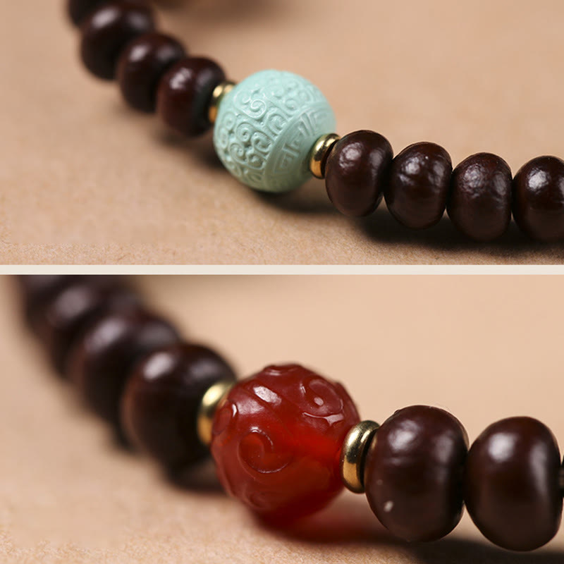 Wear FengShui Natural Tibet Purple Bodhi Seed Dzi Bead God of Wealth Wisdom Bracelet