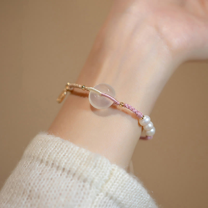 Wear FengShui Chalcedony Round Peace Buckle Positive String Bracelet