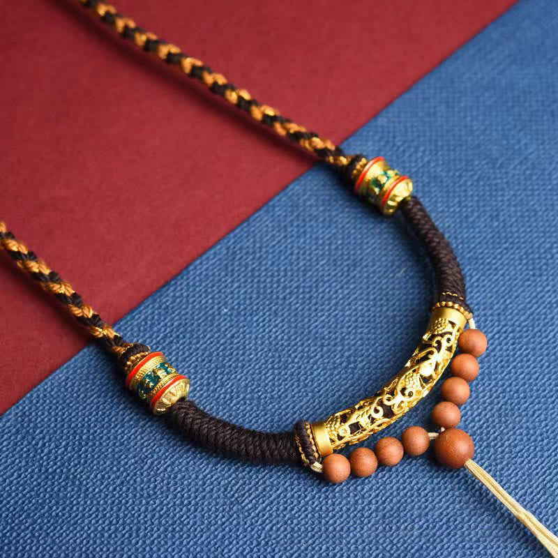 Wear FengShui Tibetan Handmade King Kong Knot Om Mani Padme Hum Prayer Wheel String Necklace Pendant