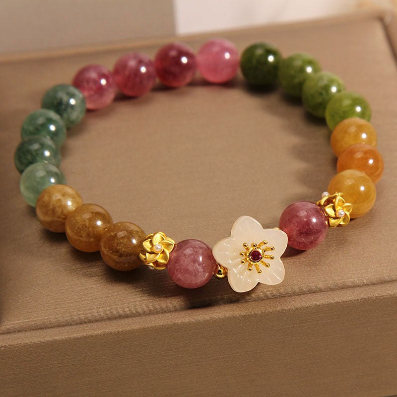 Wear FengShui Colorful Tourmaline Jade Flowers Love Bracelet