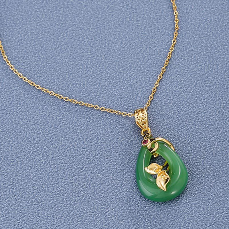 Wear FengShui Jade Oval Pattern Blessing Fortune Necklace Pendant