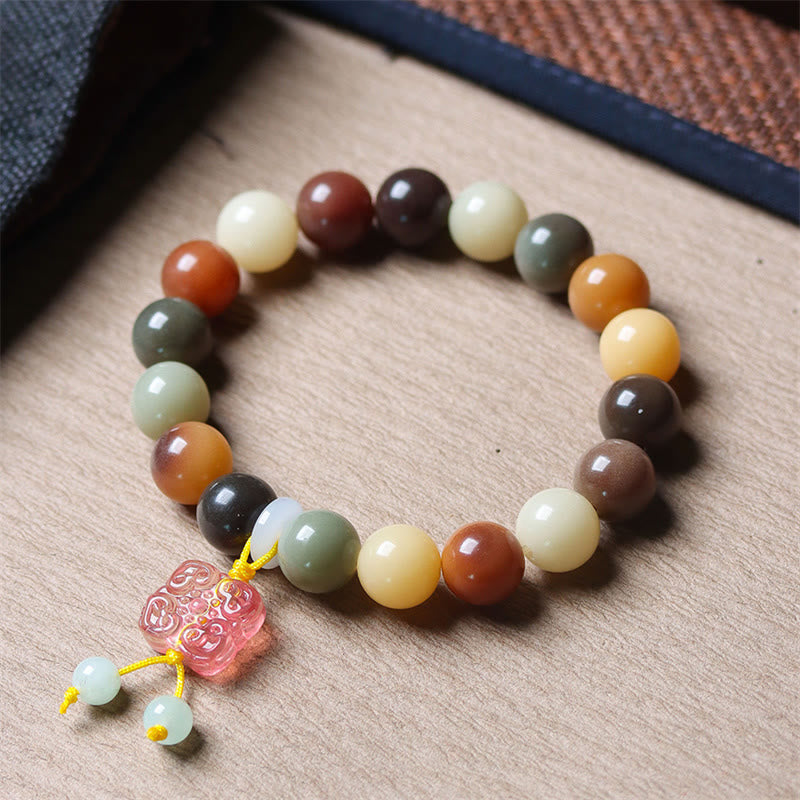 Wear FengShui Natural Multicolored Gradient Bodhi Seed Liuli Glass Charm Peace Bracelet