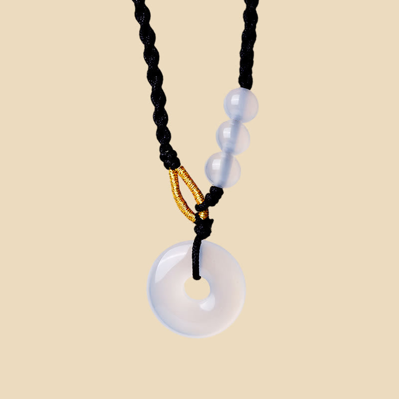 Wear FengShui Strawberry Quartz Chalcedony Peace Buckle Healing Necklace Pendant
