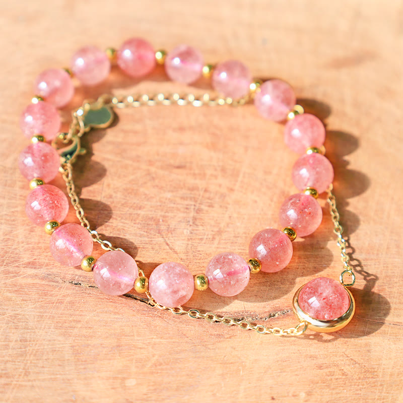 Wear FengShui Sun Stone Strawberry Quartz Crystal Positive Bracelet